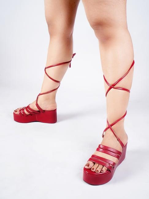 the white pole women's red gladiator wedges