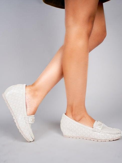 the white pole women's white casual loafers