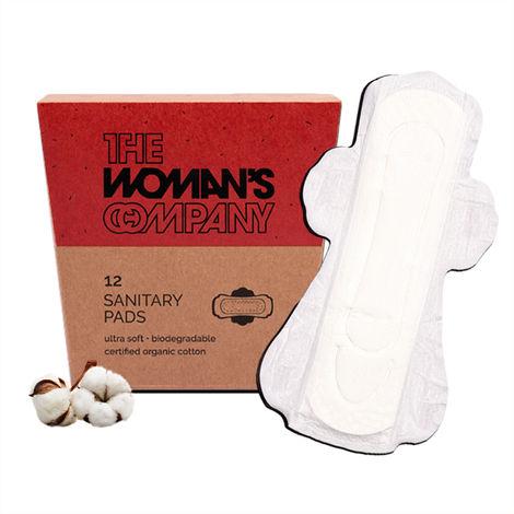 the woman's company sanitary pads- night | organic, biodegradable, chemical free & rash proof | napkin for maximum coverage & heavy flow | 100% cotton regular pad (pack of 12pcs)