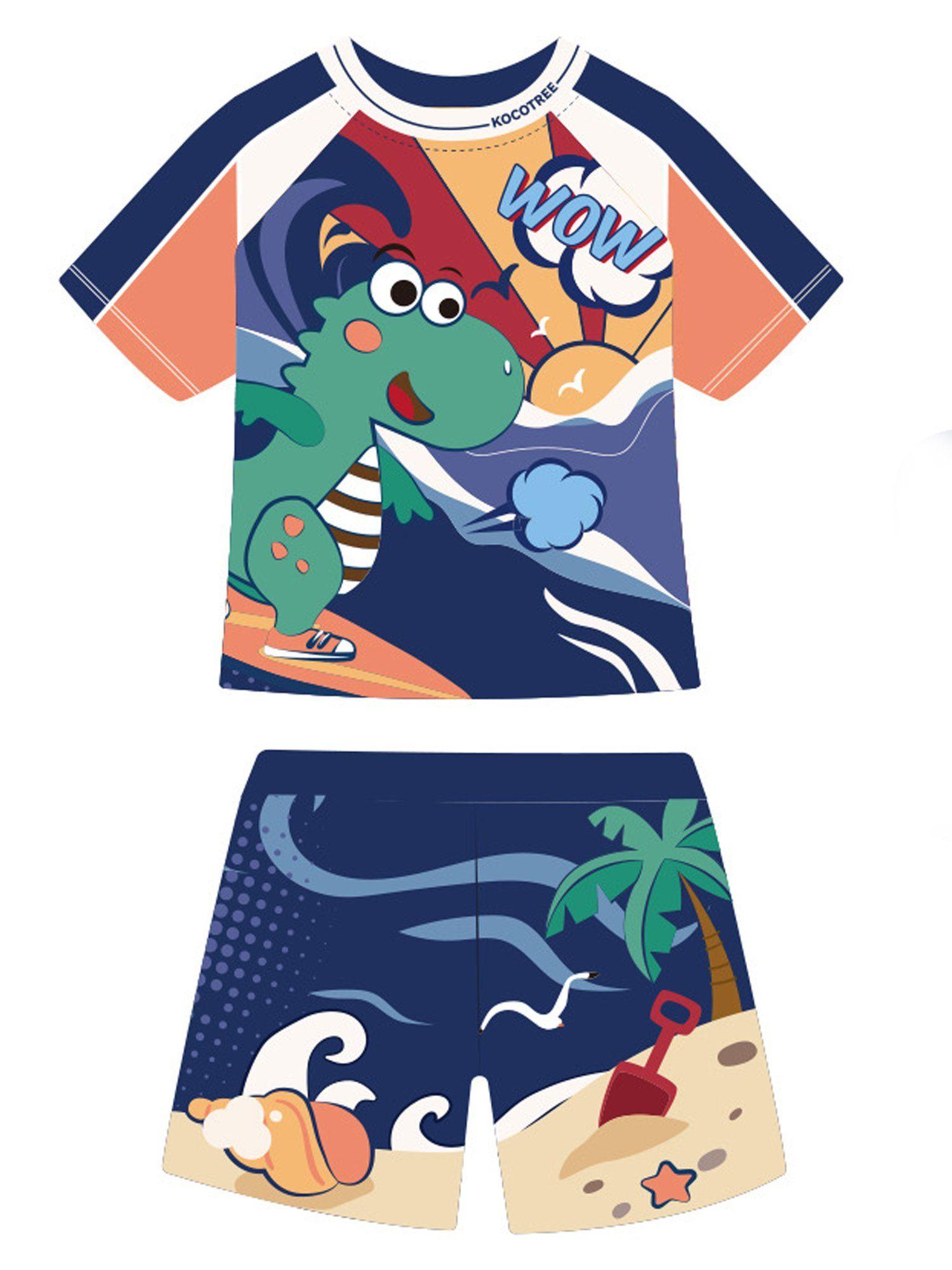 the wow dino t-shirt with shorts swimwear for kids (set of 3)