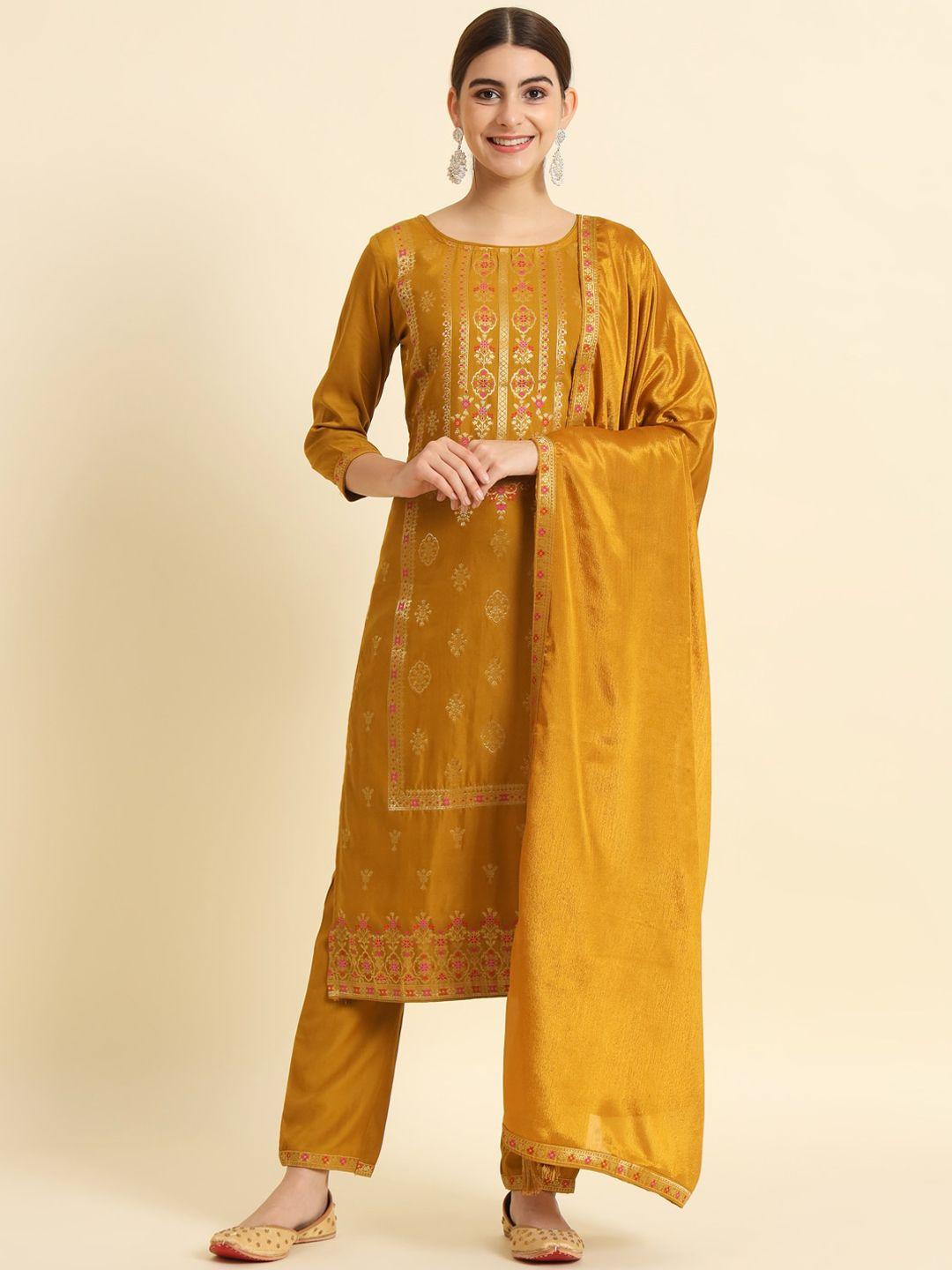 the52 ethnic motifs printed jacquard kurta with trousers & dupatta