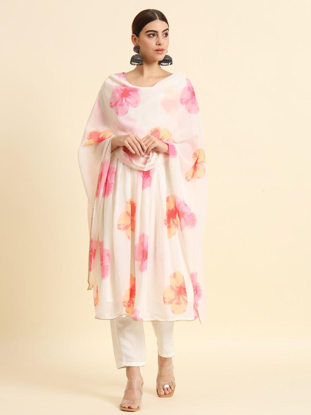 the52 floral printed empire kurta with trousers & dupatta