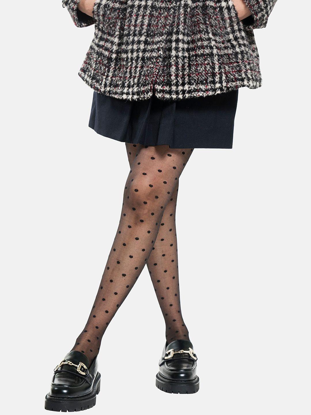 theater women black solid polka dots stockings