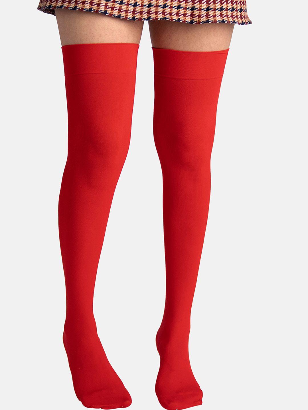 theater women red solid stockings