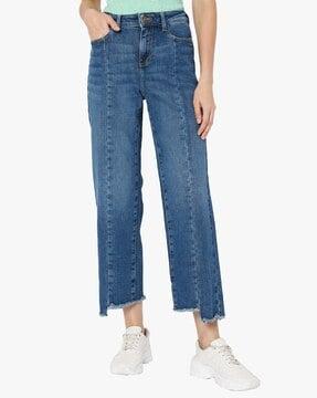 thebes lightly washed raw edge relaxed fit jeans