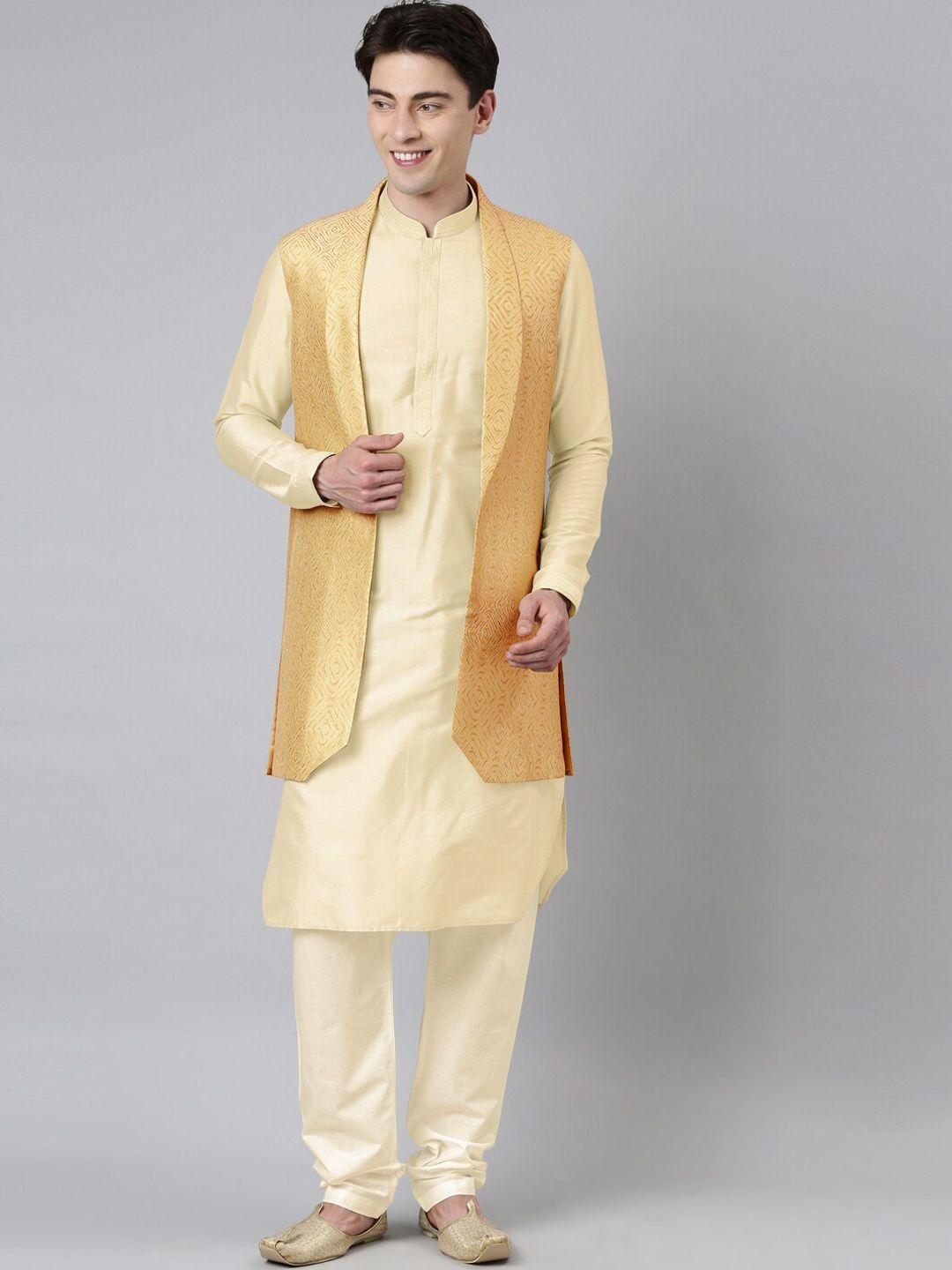 theethnic co men gold-toned regular kurta with trousers