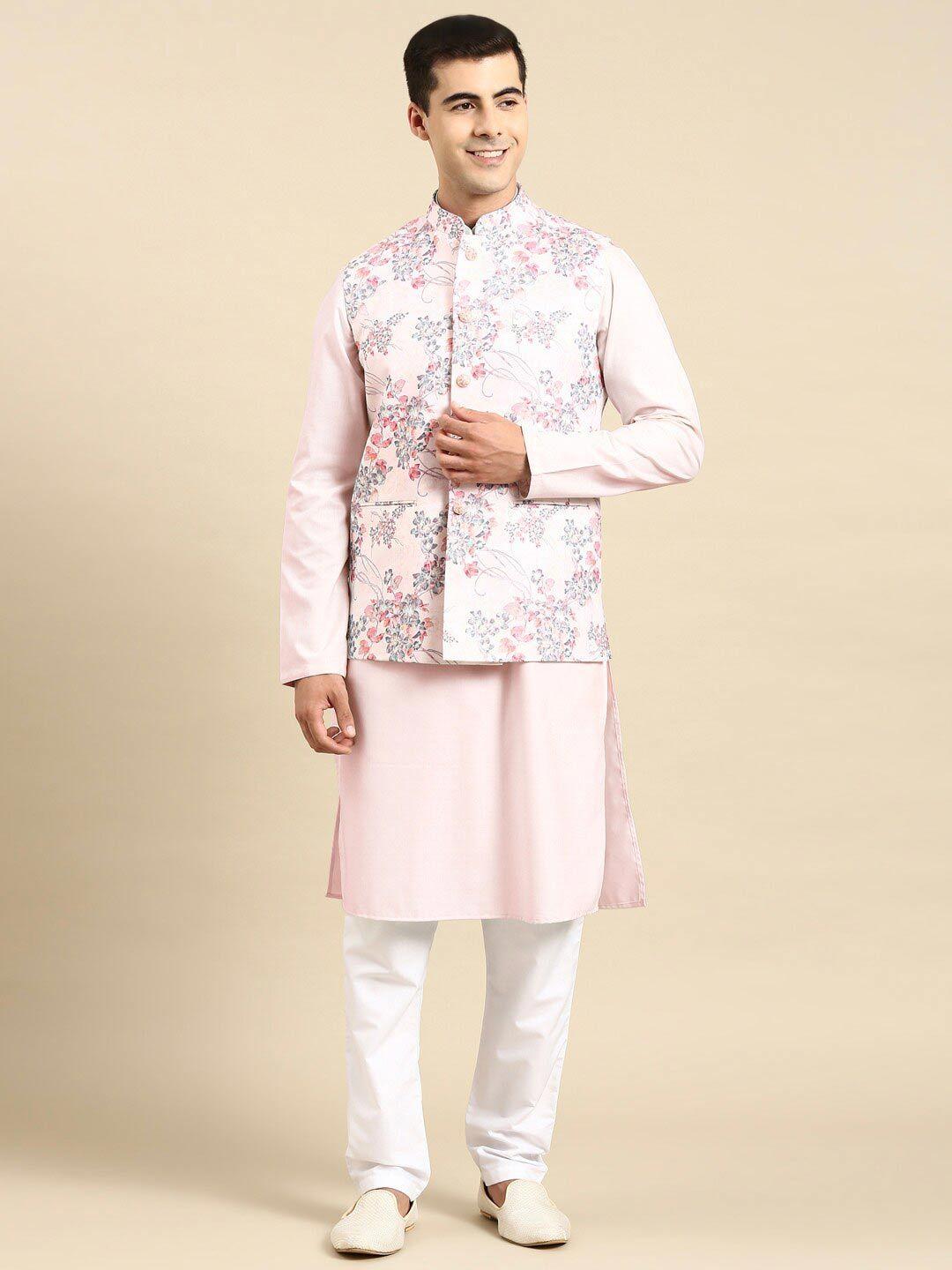 theethnic.co-floral-printed-cotton-linen-nehru-jacket