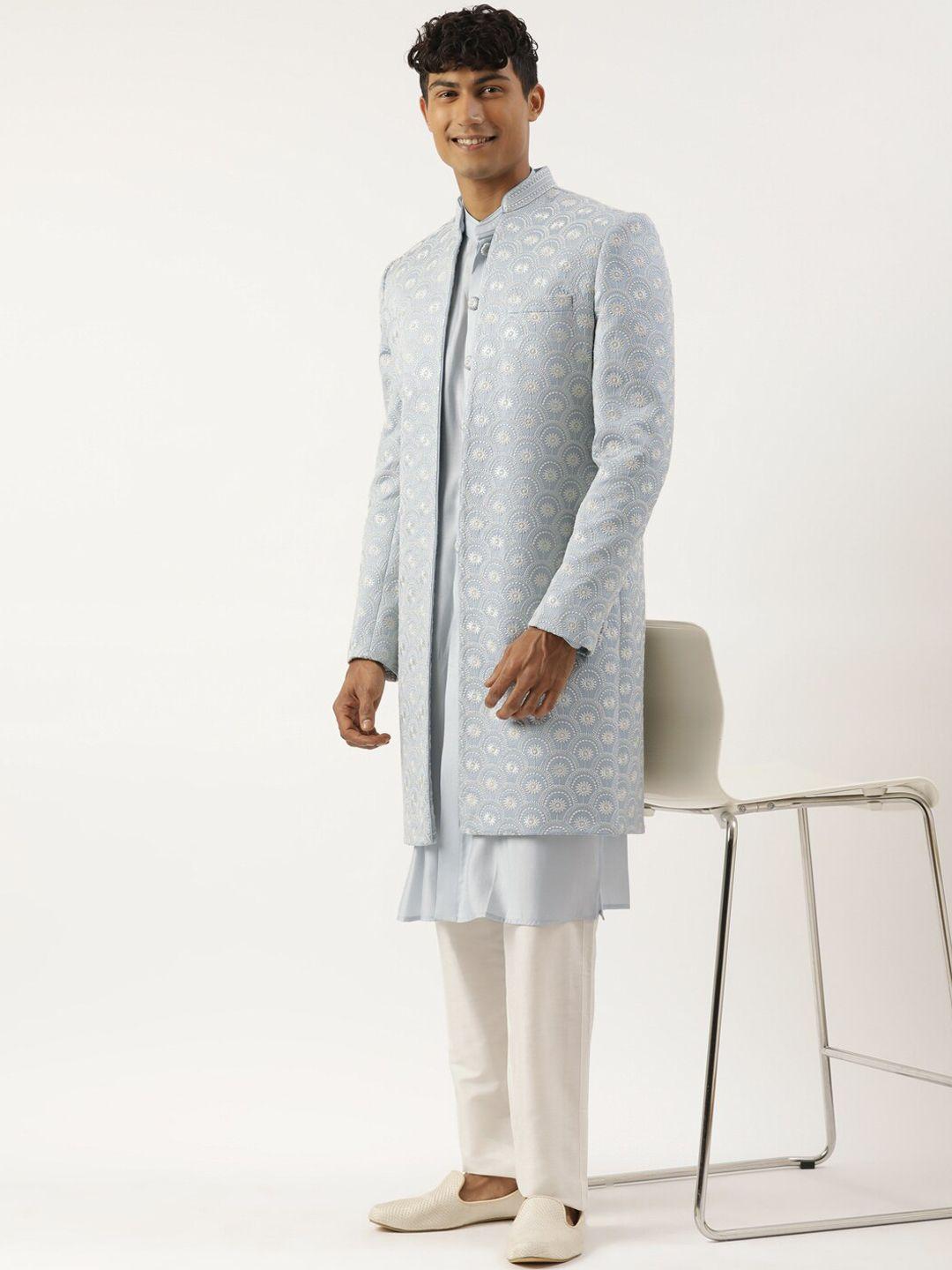 theethnic.co embroidered mandarin collar sherwani set