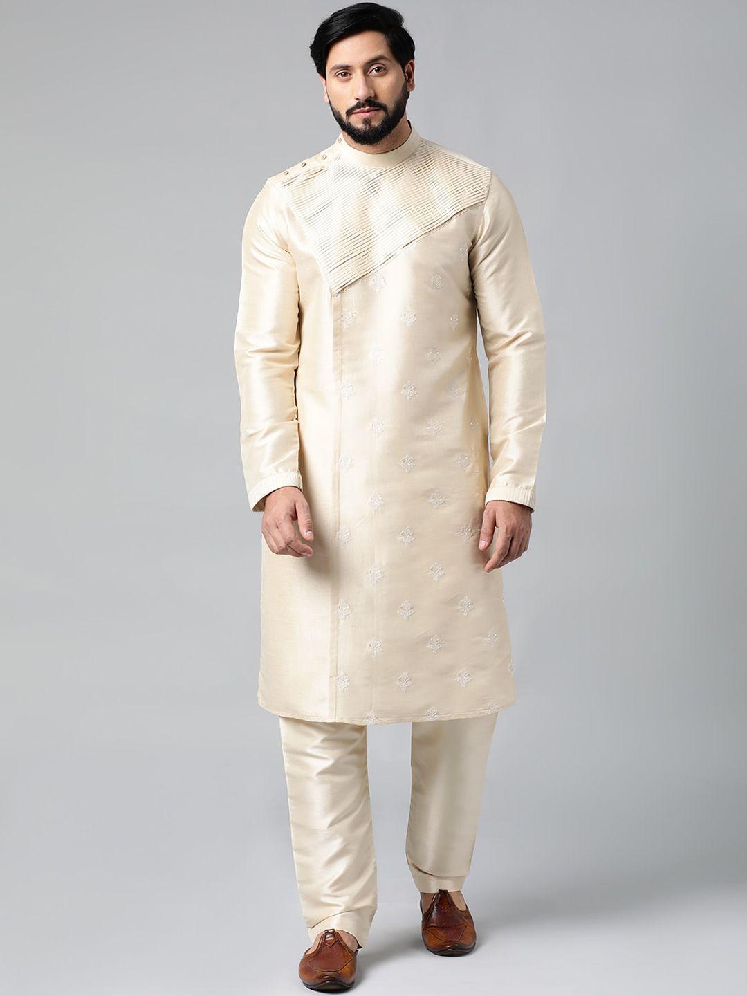 theethnic.co ethnic embroidered mandarin collar regular kurta with pyjamas