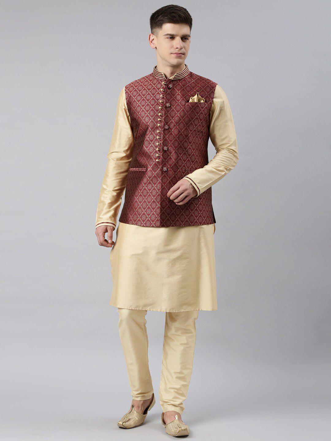 theethnic.co ethnic motifs printed mandarin collar jacket kurta with churidar