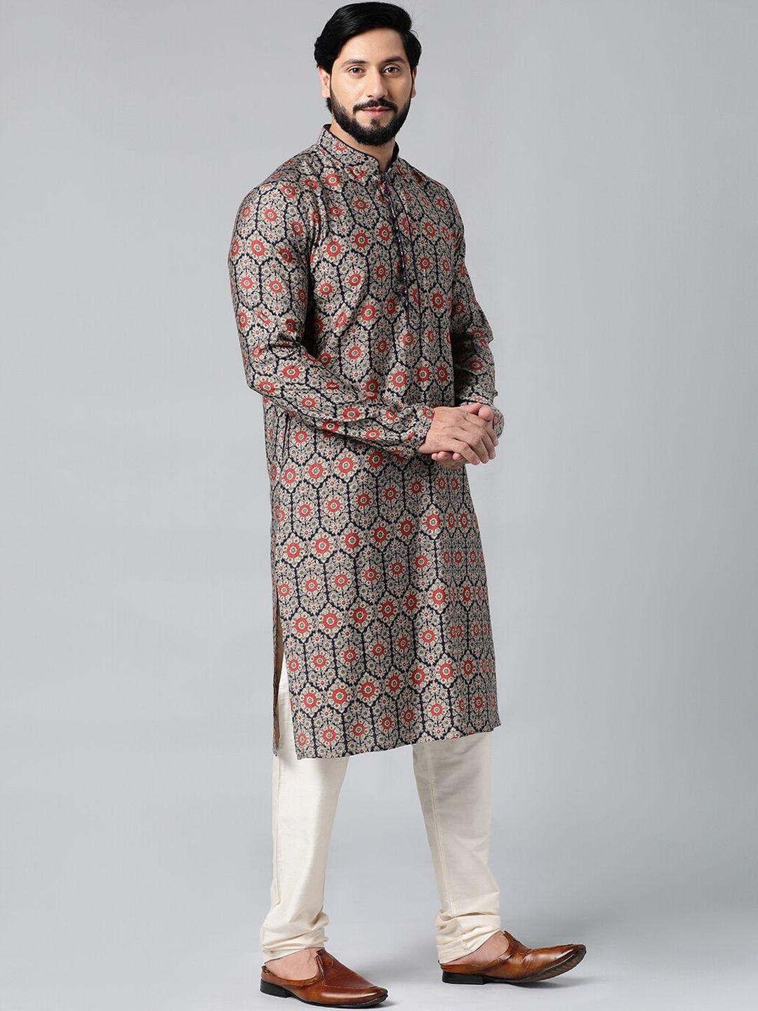 theethnic.co ethnic motifs printed mandarin collar long sleeves cotton kurta