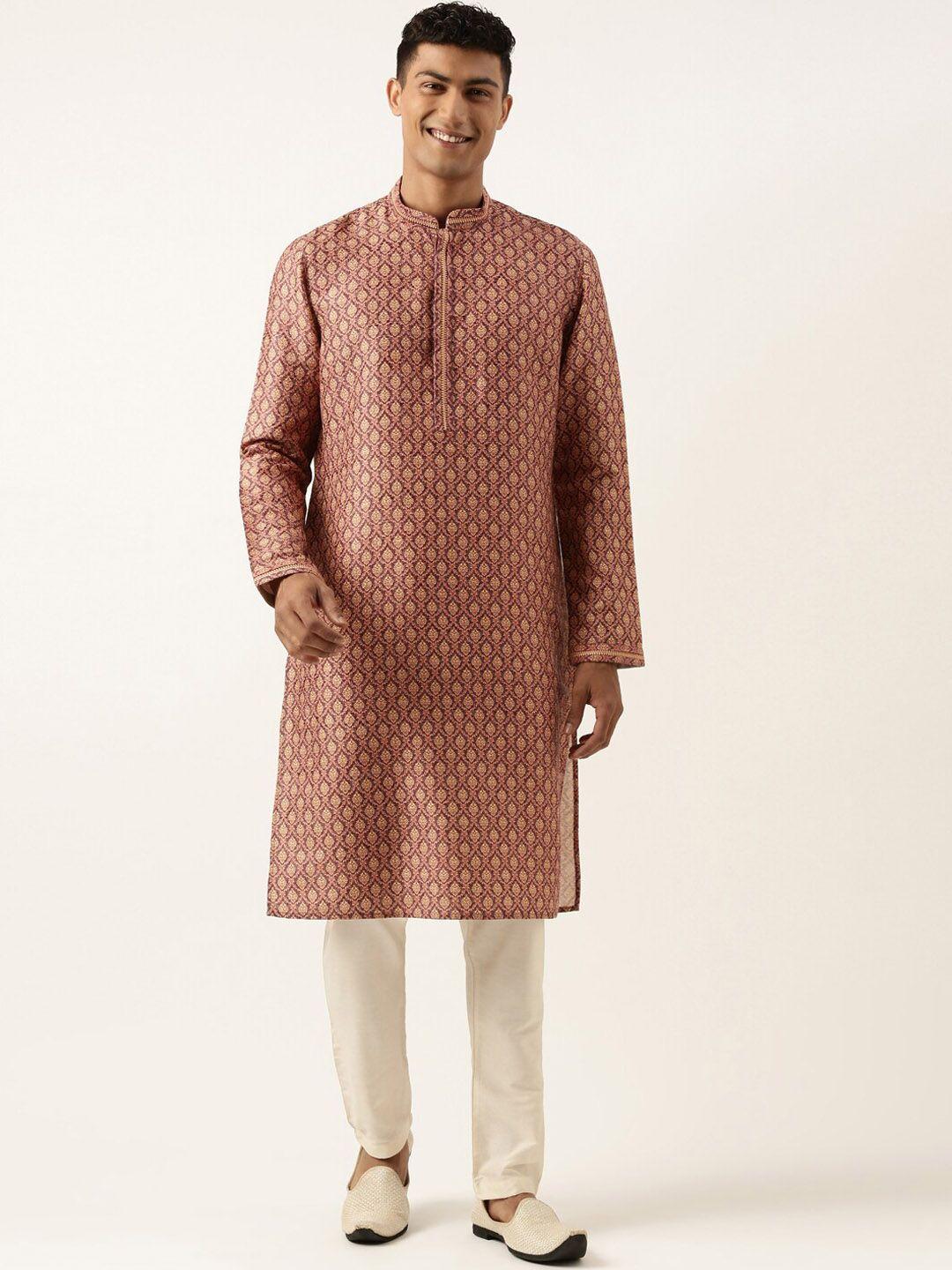 theethnic.co ethnic motifs printed mandarin collar straight kurta & pyjamas