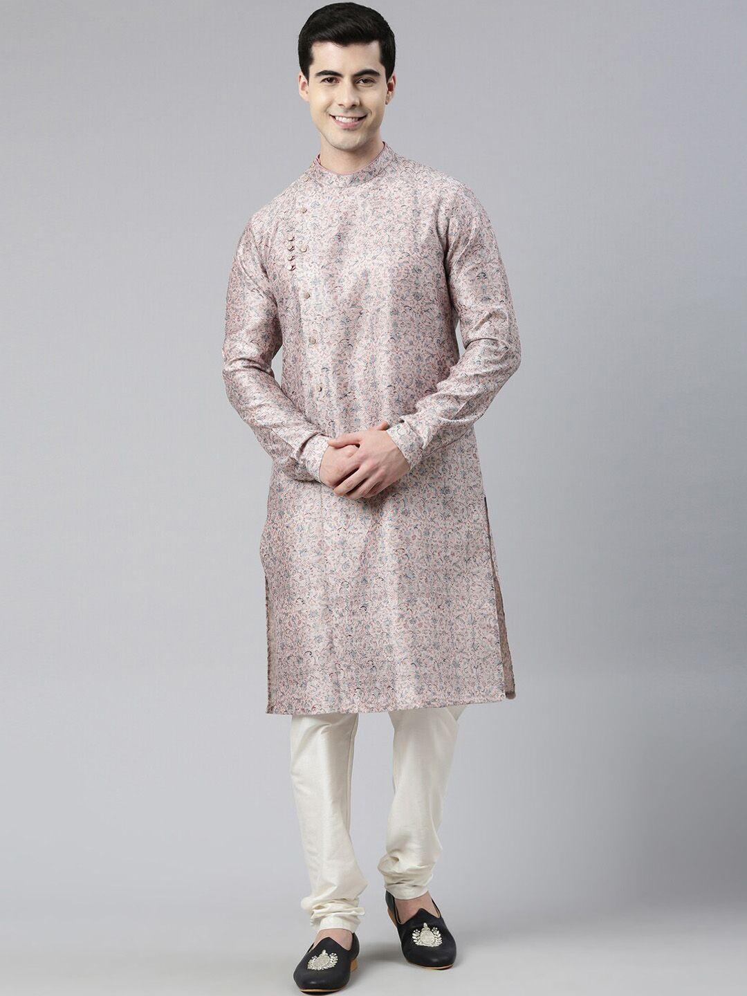 theethnic.co floral printed mandarin collar angrakha kurta