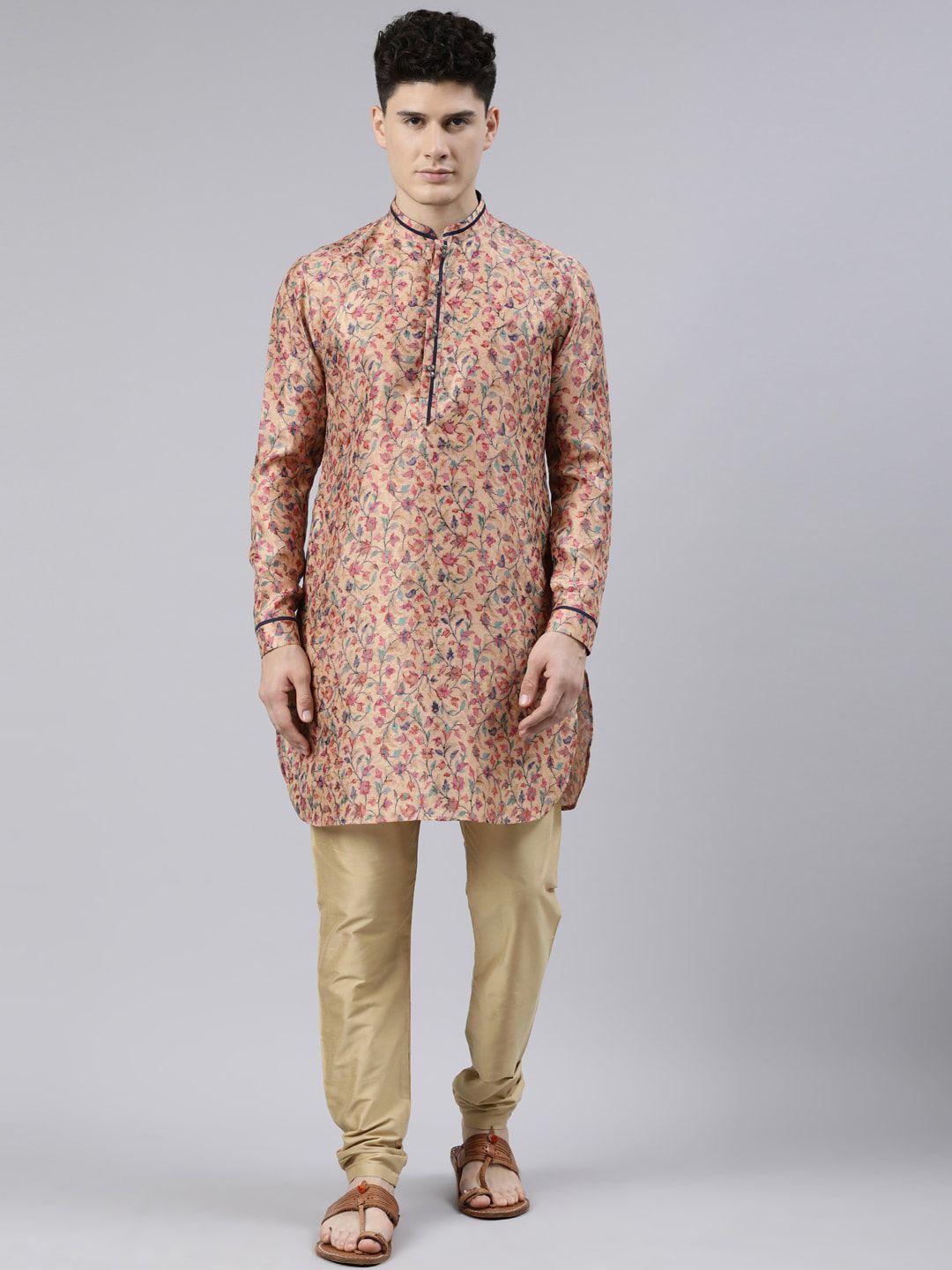 theethnic.co floral printed mandarin collar cotton regular kurta