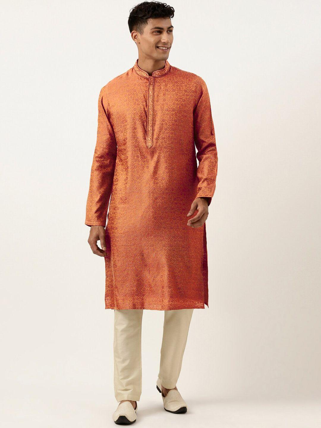 theethnic.co floral woven design thread work kurta with trousers