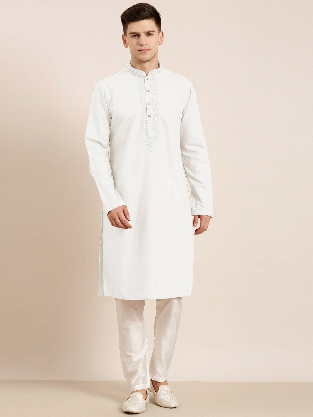 theethnic.co floral yoke design pure cotton straight kurta with trousers