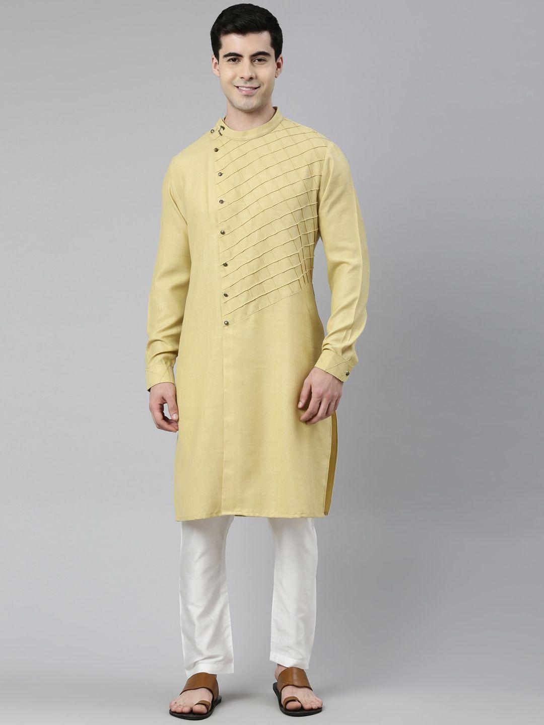 theethnic.co geometric embroidered band collar cotton angrakha straight kurta