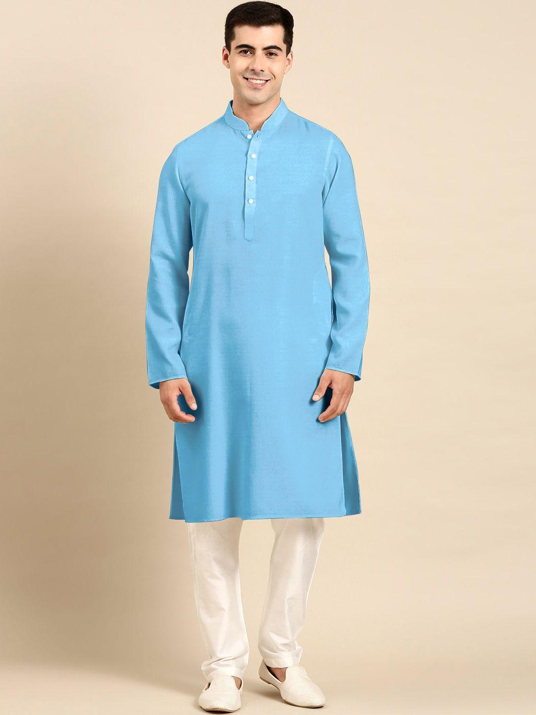 theethnic.co mandarin collar pure cotton kurta with pyjamas