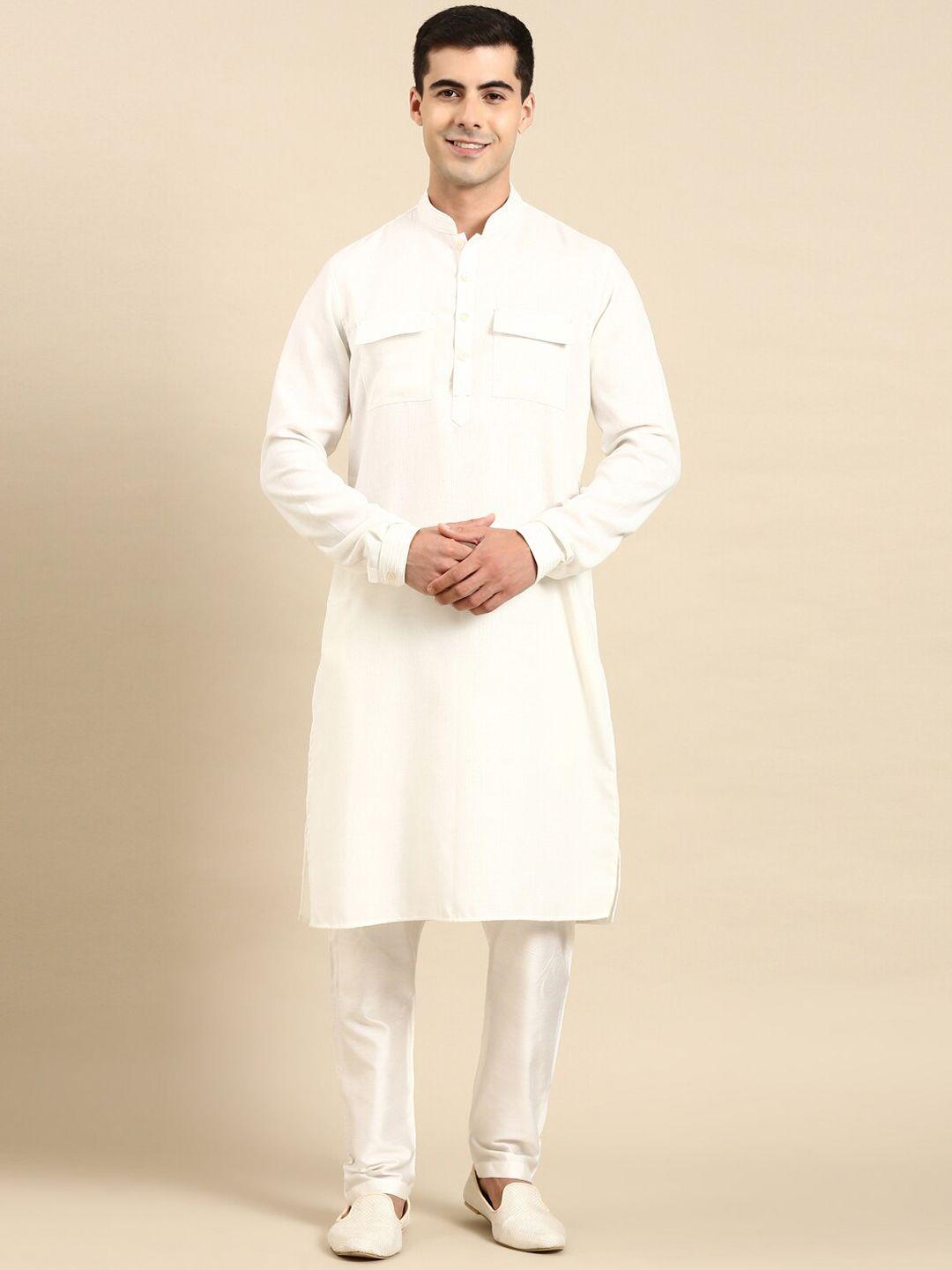 theethnic.co mandarin collar pure cotton pathani kurta  with pyjamas