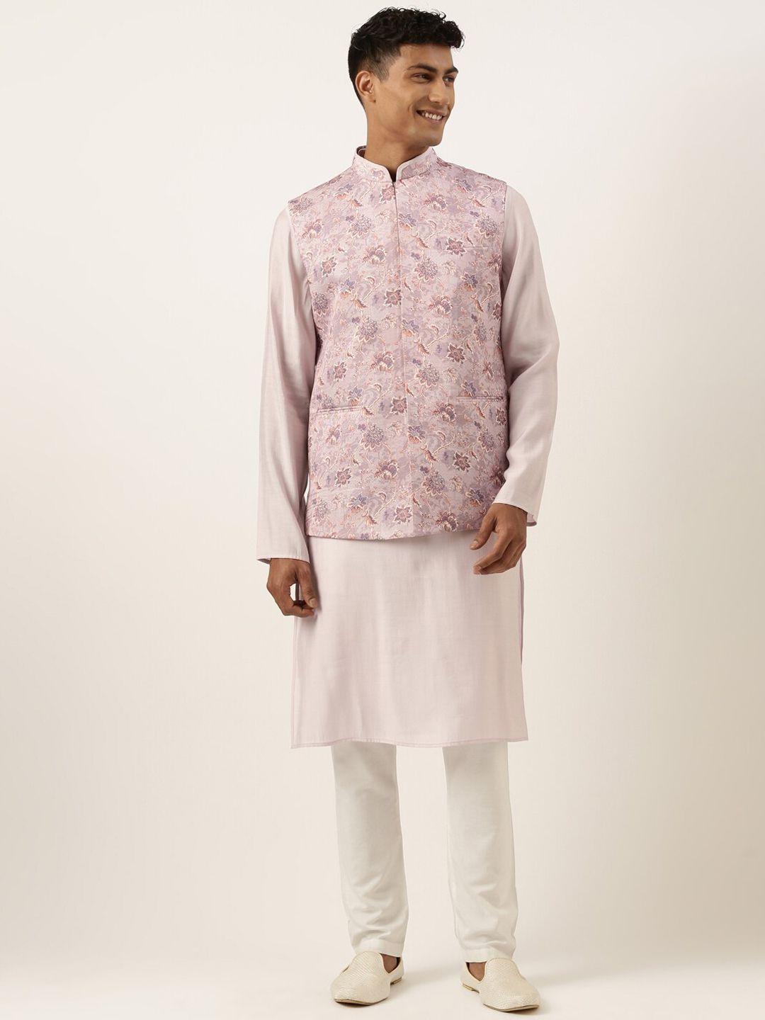 theethnic.co mandarin collar regular straight kurta & pyjamas with nehru jacket