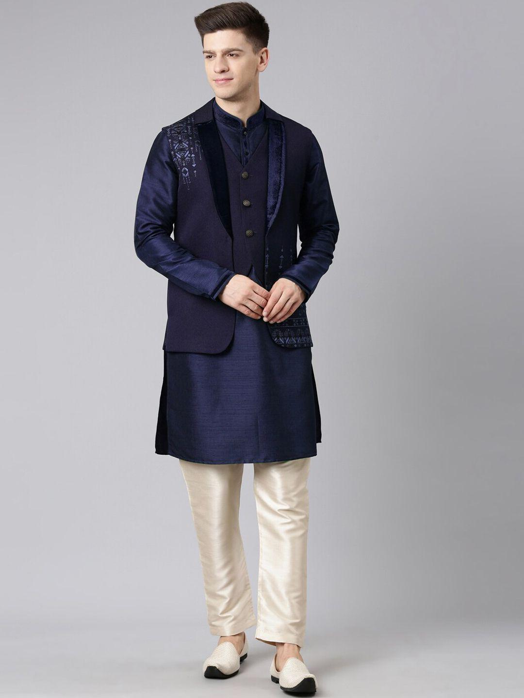 theethnic.co mandarin collar straight kurta & pyjama with jacket