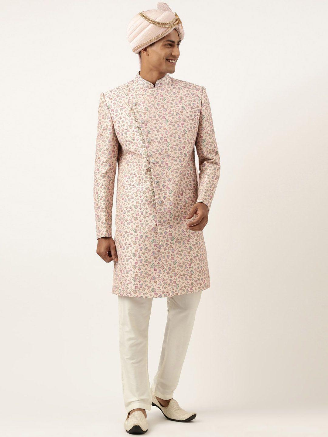 theethnic.co men floral embroidered angrakha indo sherwani set