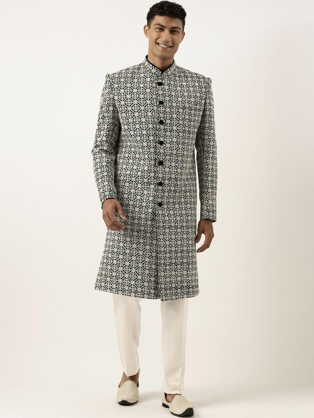 theethnic.co men woven-design sherwani trouser set