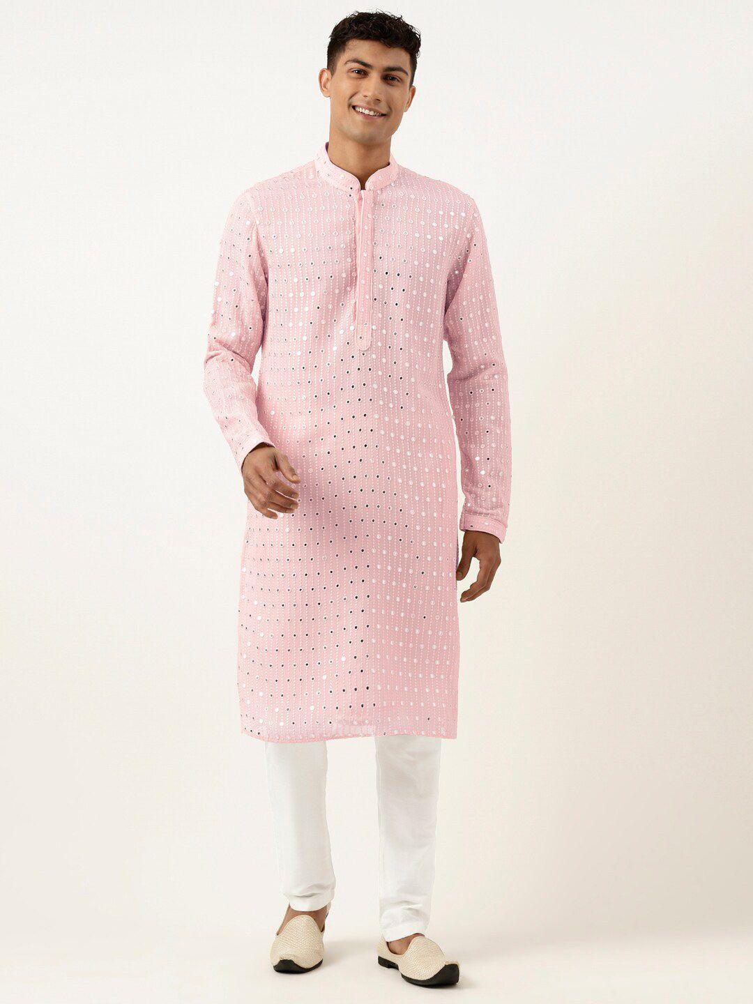 theethnic.co striped embroidered mirror work kurta with pyjamas