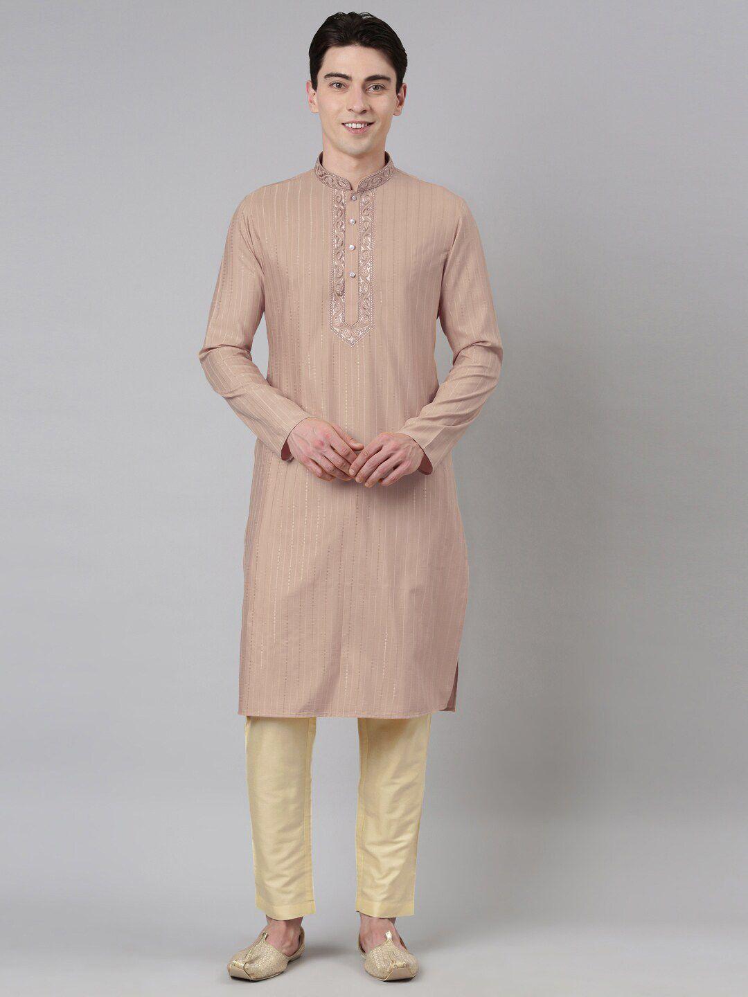 theethnic.co striped thread work pure cotton kurta with pyjamas