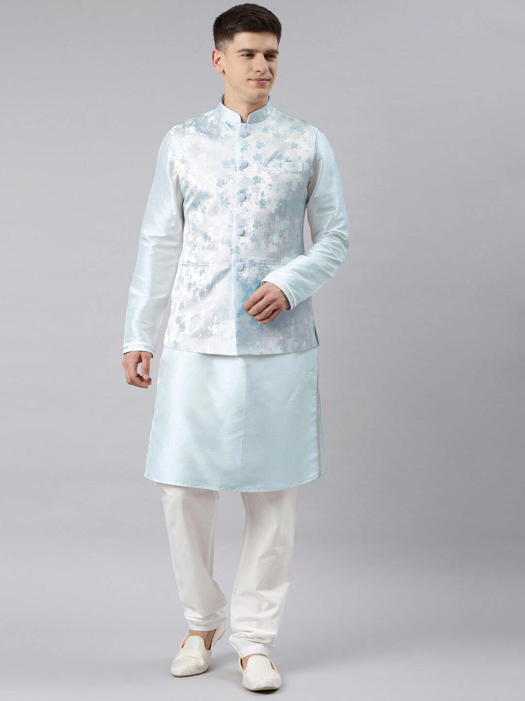 theethnic.co woven design mandarin collar jacquard nehru jacket