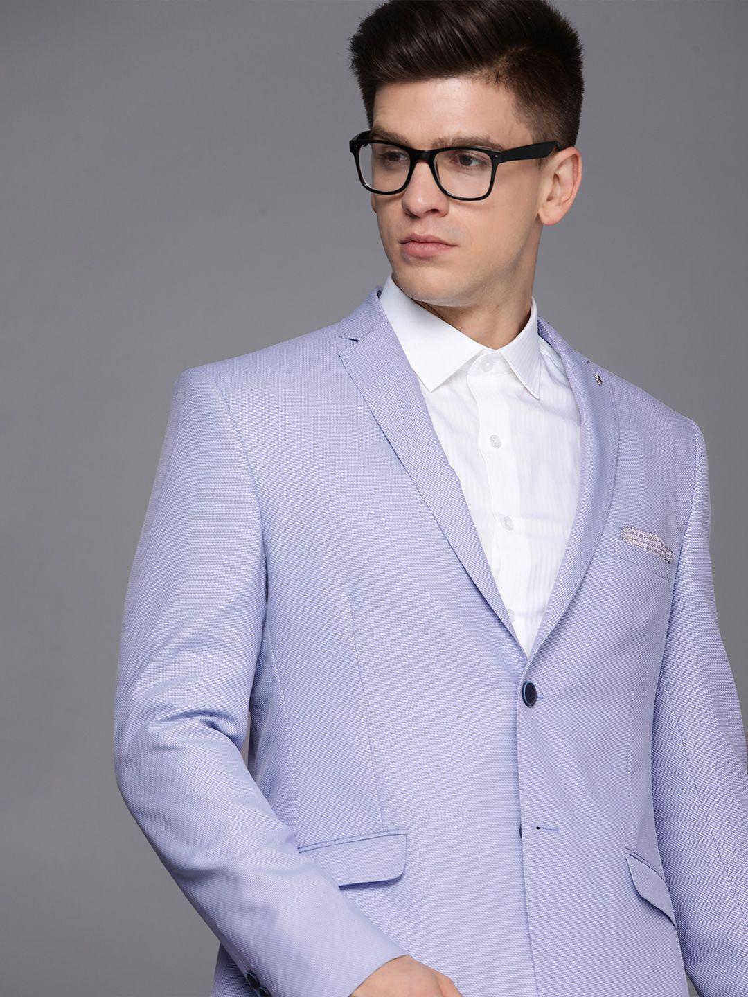 theme men blue solid slim fit blazer