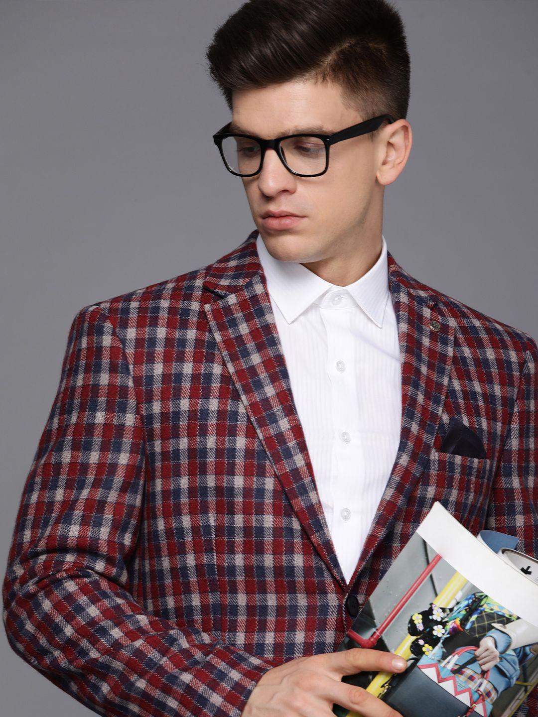 theme men red & navy blue checked  blazer