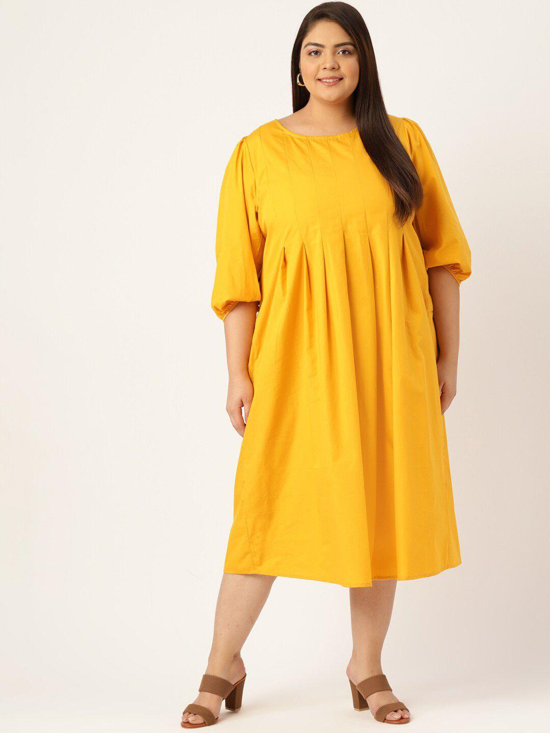 therebelinm plus size women's mustard yellow  empire midi dress