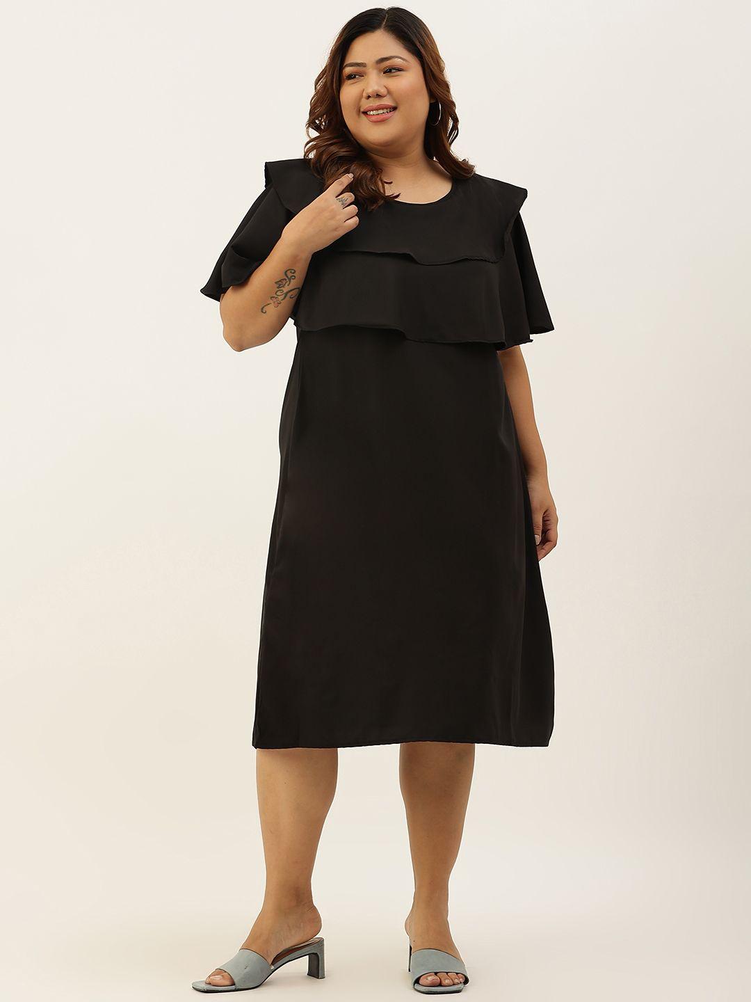 therebelinme black layered crepe a-line plus size midi dress