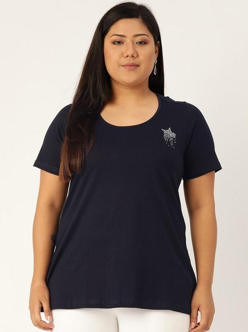 therebelinme navy cotton embellished t-shirt