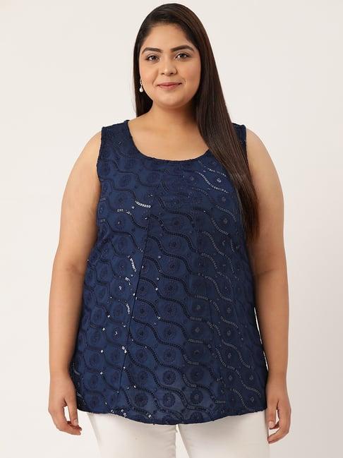therebelinme navy embellished a-line top