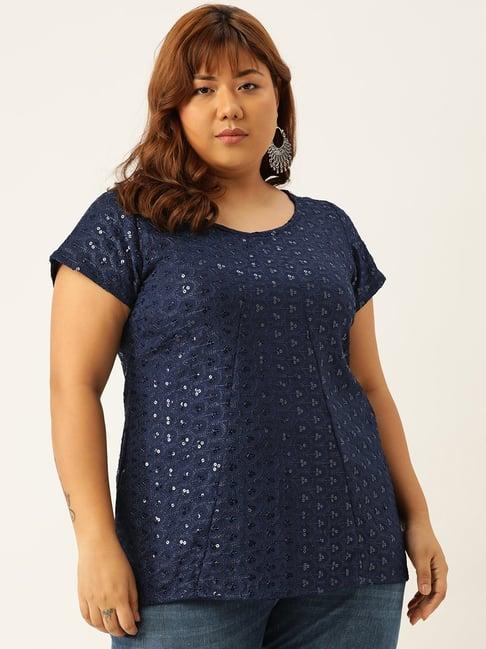 therebelinme navy embellished top