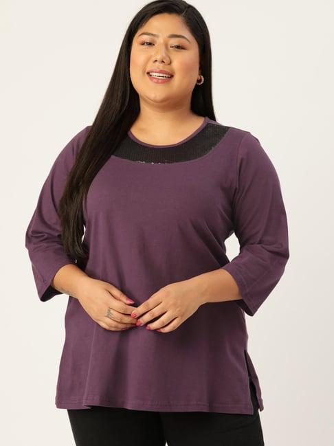 therebelinme plum cotton embellished top