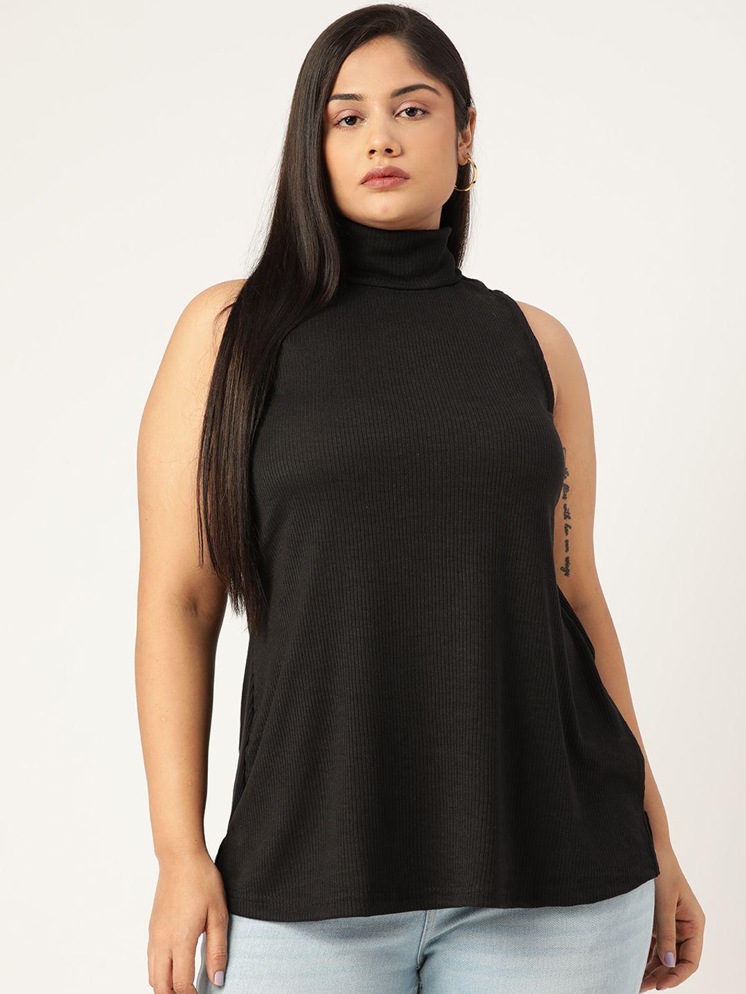 therebelinme plus size black pure cotton ribbed top