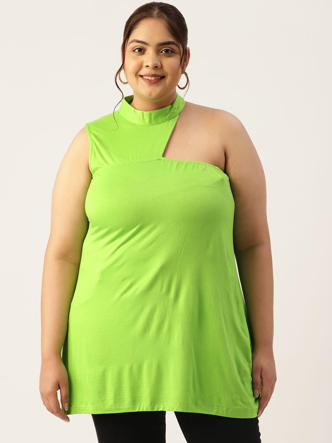 therebelinme plus size high neck longline top with cut-out detail