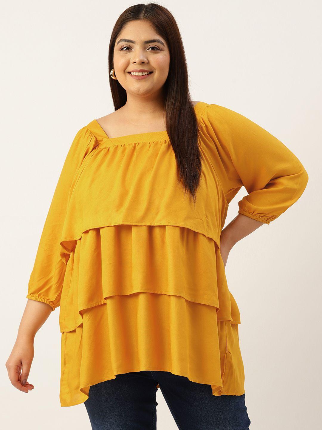 therebelinme plus size layered puff sleeves longline top