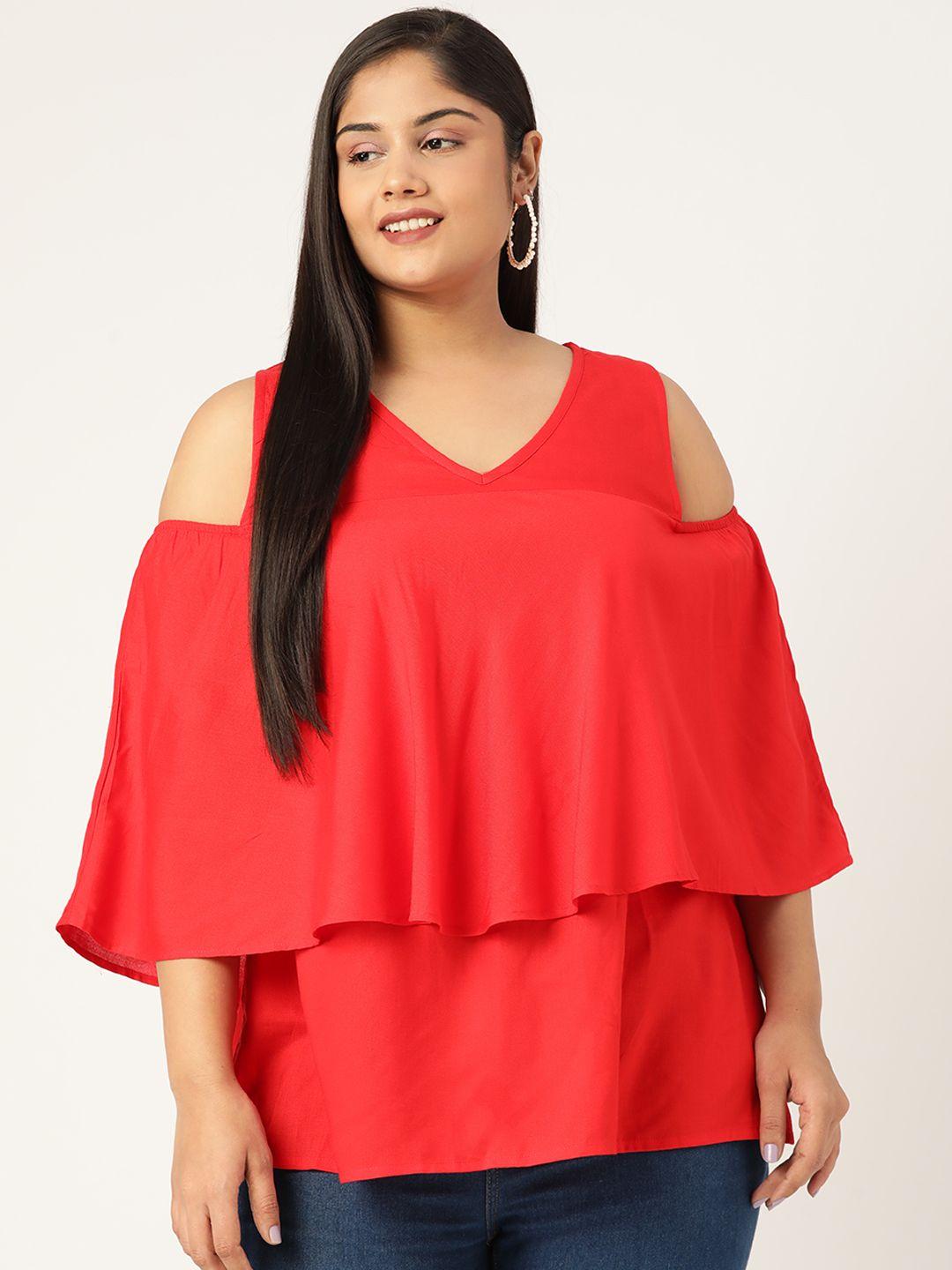 therebelinme plus size red solid layered top