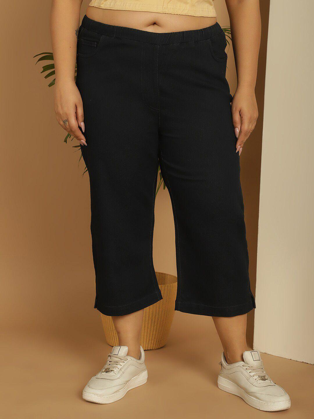 therebelinme plus size relaxed fit high-rise denim capris