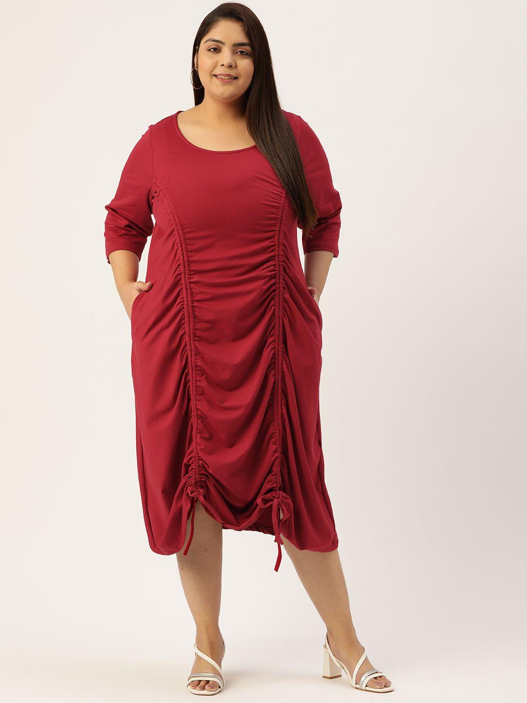therebelinme plus size ruched a-line midi dress