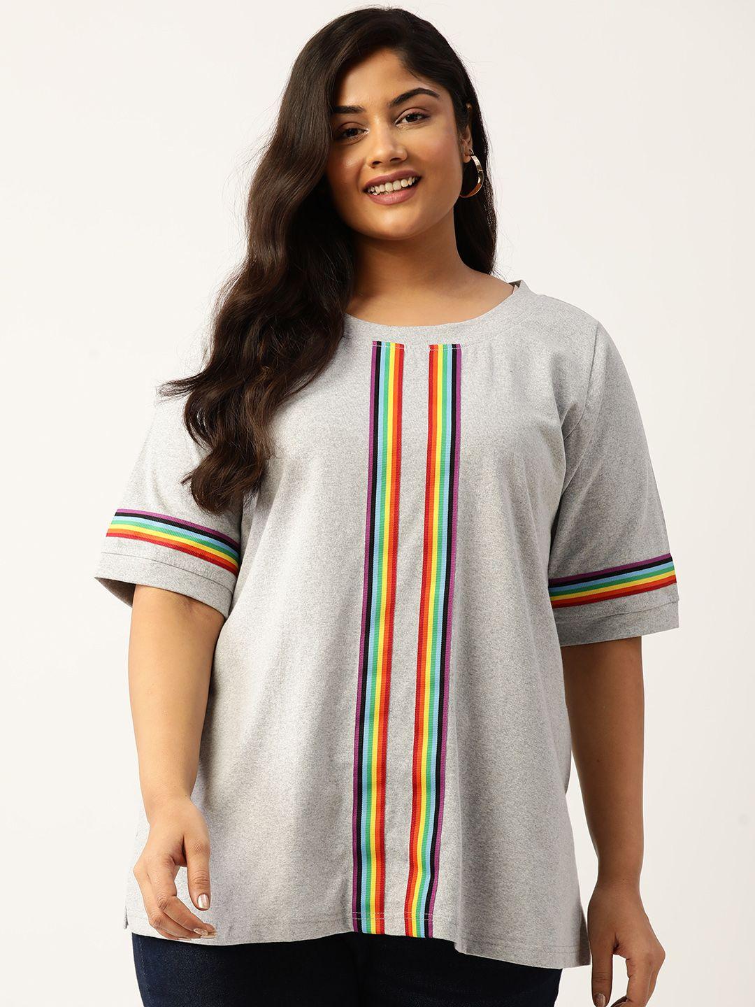 therebelinme plus size striped pure cotton t-shirt