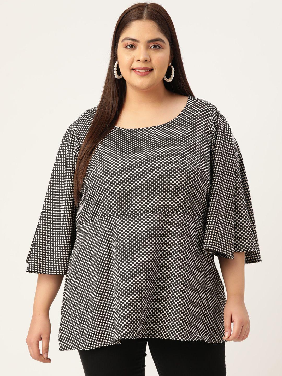 therebelinme plus size women checked crepe longline flared sleeves top