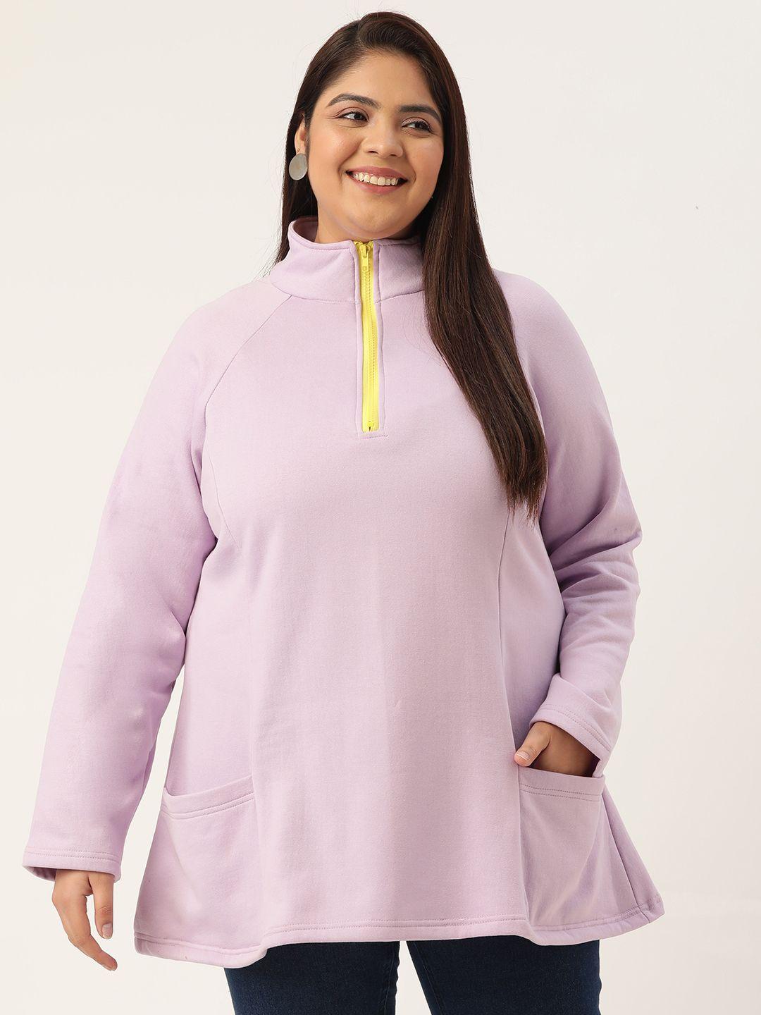 therebelinme plus size women lavender fleece mock collar sweatshirt