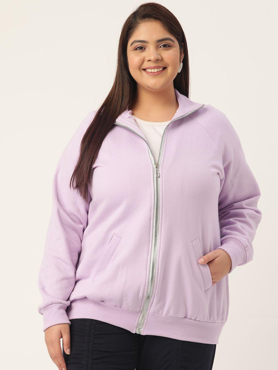 therebelinme plus size women lavender fleece sporty jacket