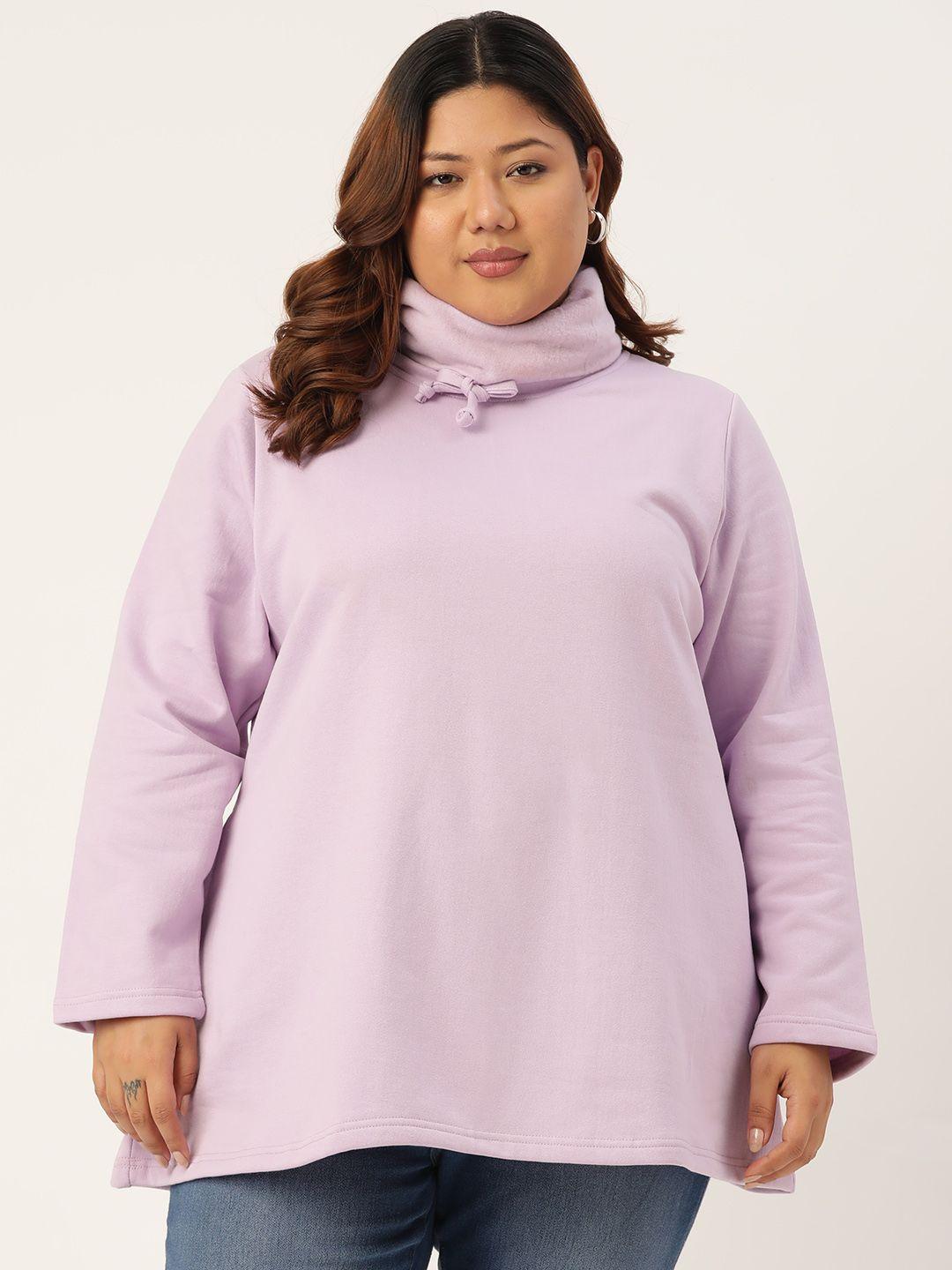therebelinme plus size women lavender solid turtle neck sweatshirt