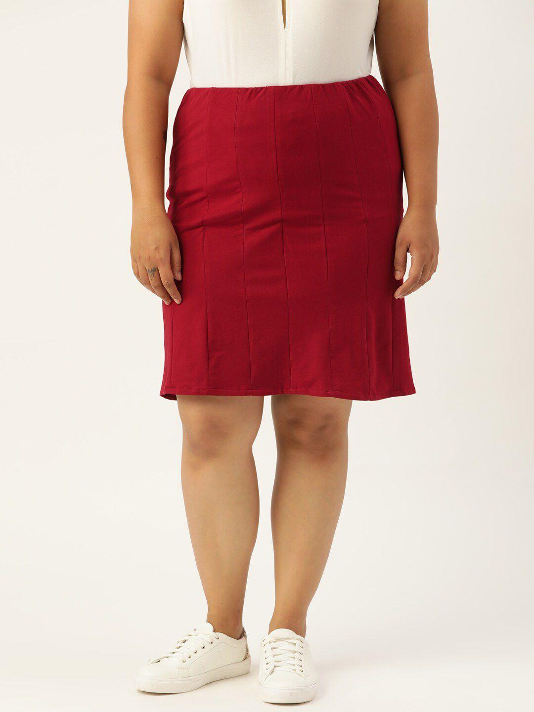 therebelinme plus size women maroon solid straight above knee length skirt